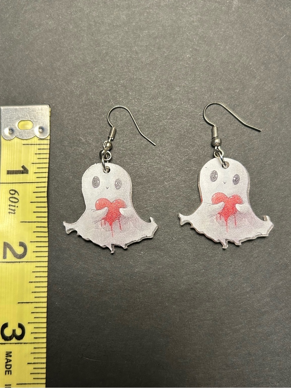 Halloween Ghost Heart Earrings - White and Red